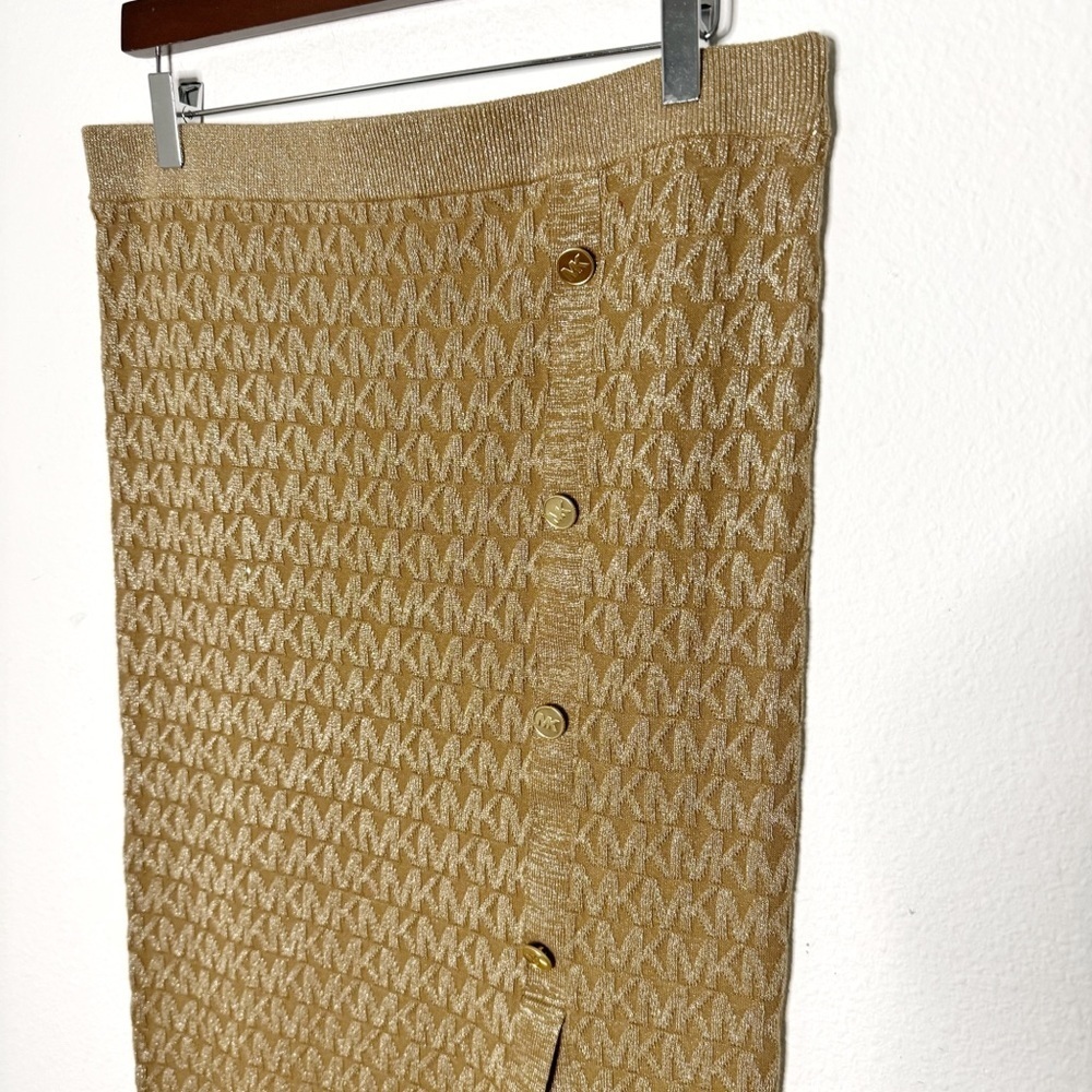 MICHAEL KORS Women Logo knit long Skirt Metallic Husk Slit NWT Size L $110 - Picture 3 of 10